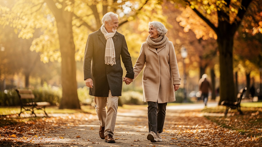 Entspanntes Seniorenpaar genießt den Ruhestand im Park
