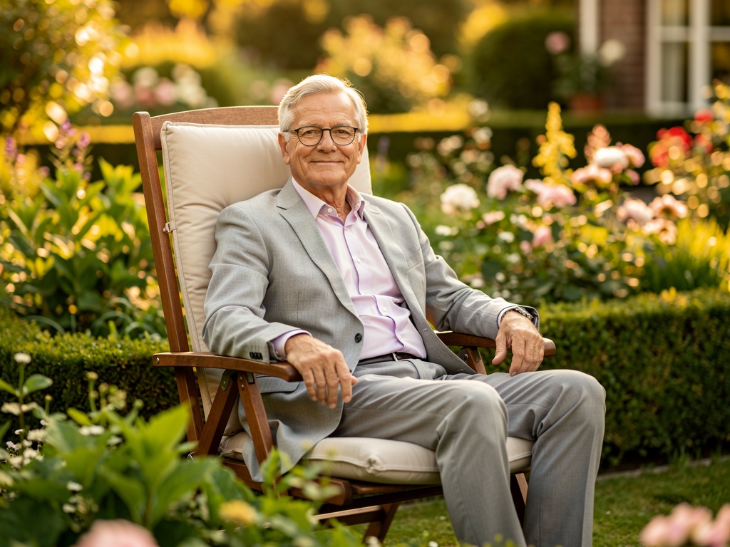 Zufriedener Senior genießt finanziell sorgenfreien Ruhestand